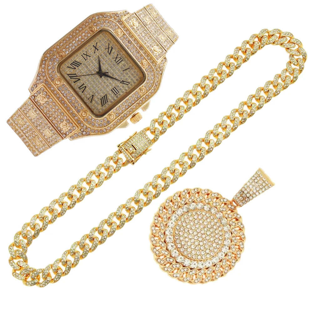 2pcs Iced Out Watches Necklace - огляд і ціна Luxury Watch Miami
