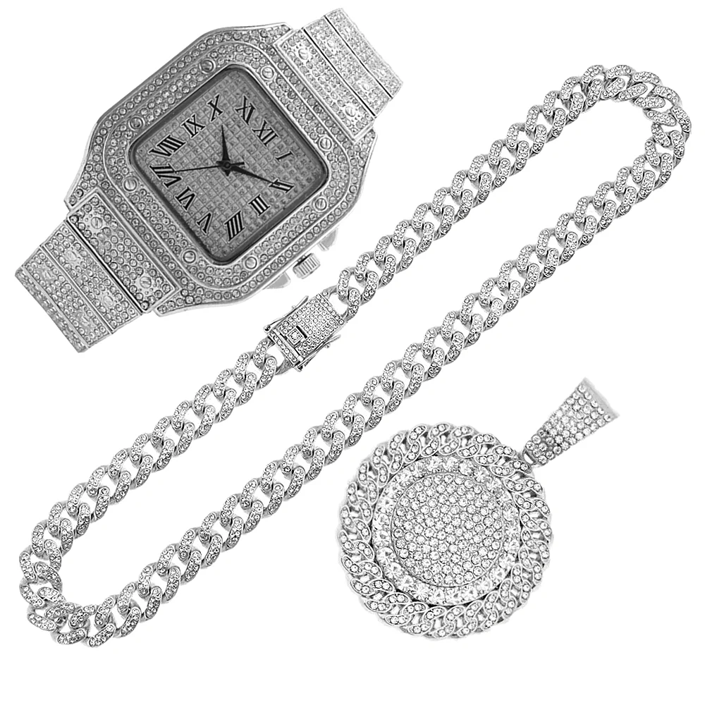 2pcs Iced Out Watches Necklace - огляд і ціна Luxury Watch Miami