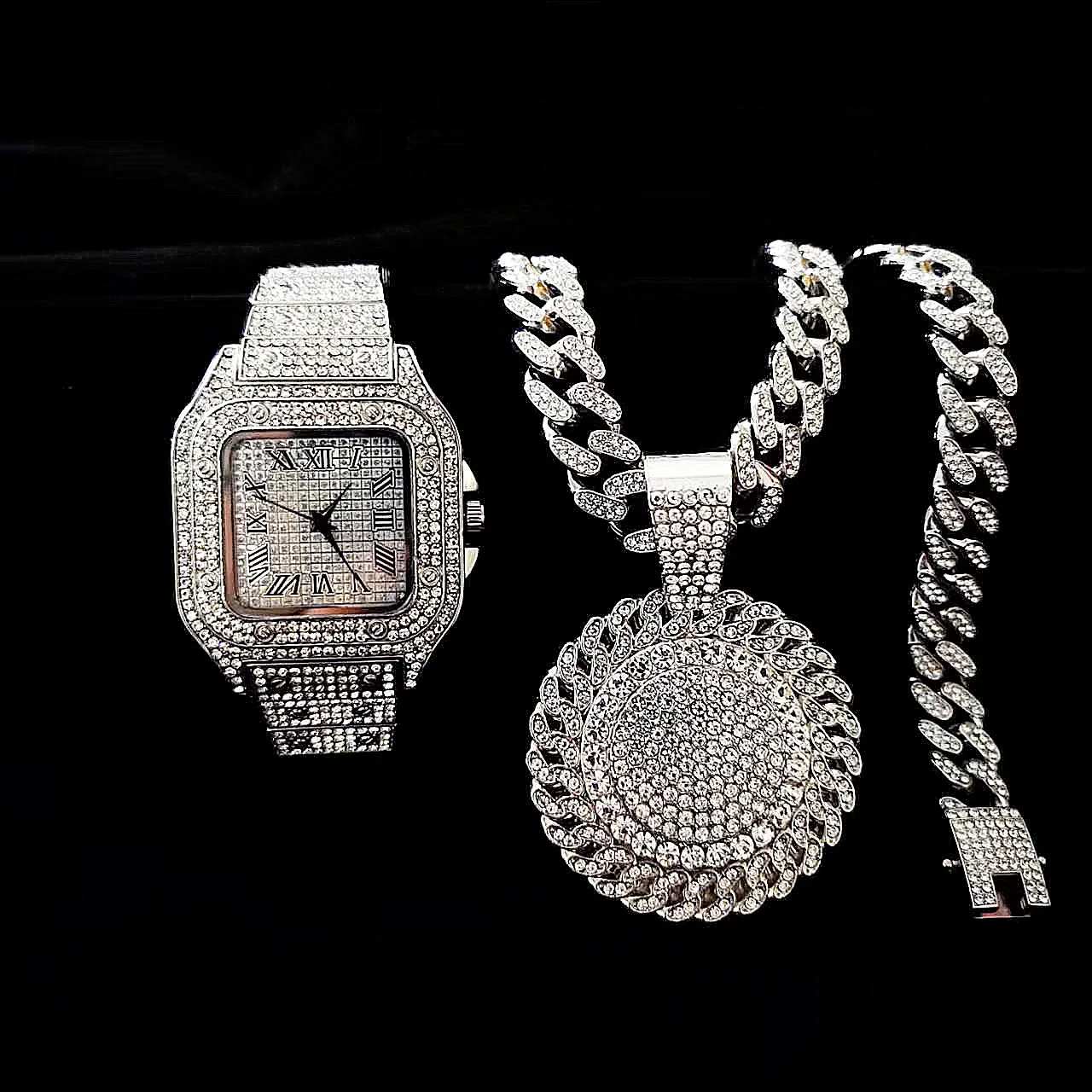 2pcs Iced Out Watches Necklace - огляд і ціна Luxury Watch Miami
