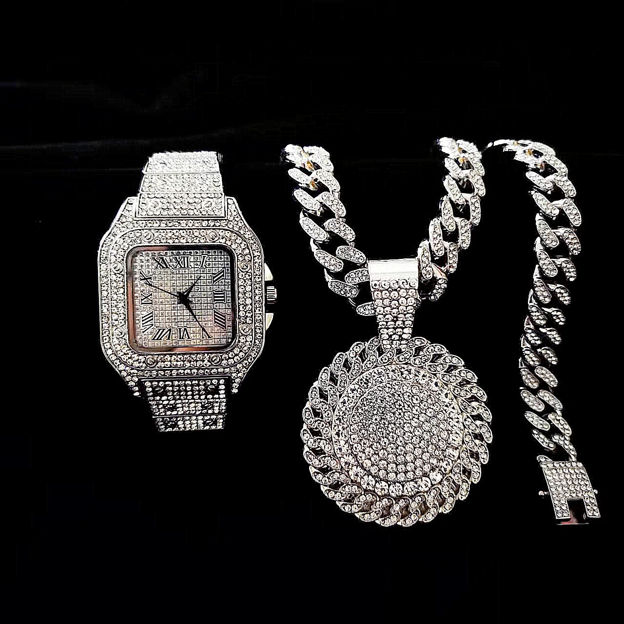 2pcs Iced Out Watch Necklace P - огляд і ціна Luxury Watch Miami