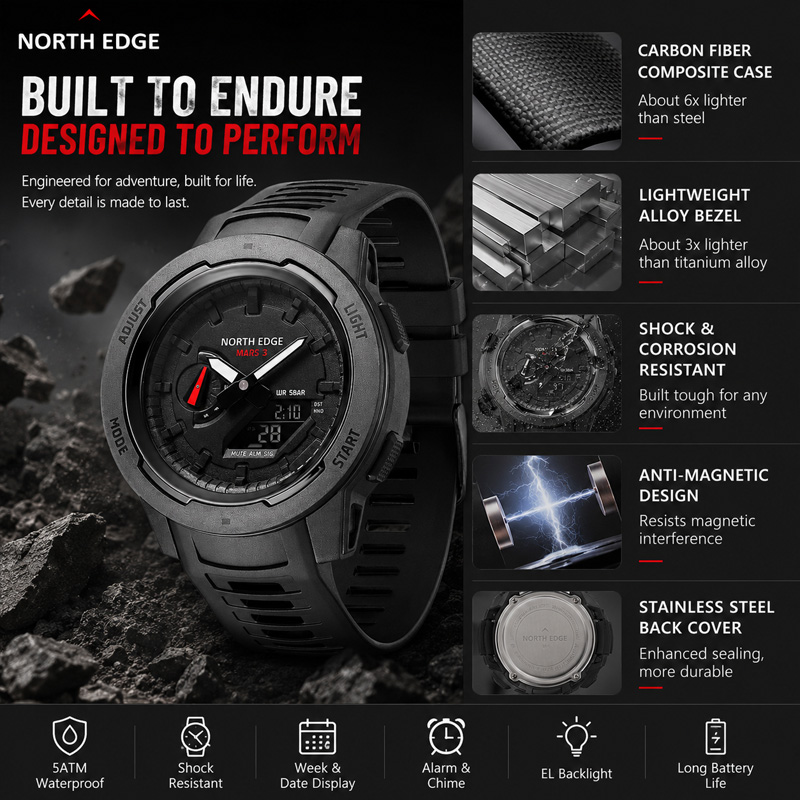 2026 NORTH EDGE Mars 3 Men Dig - огляд і ціна Luxury Watch In The World