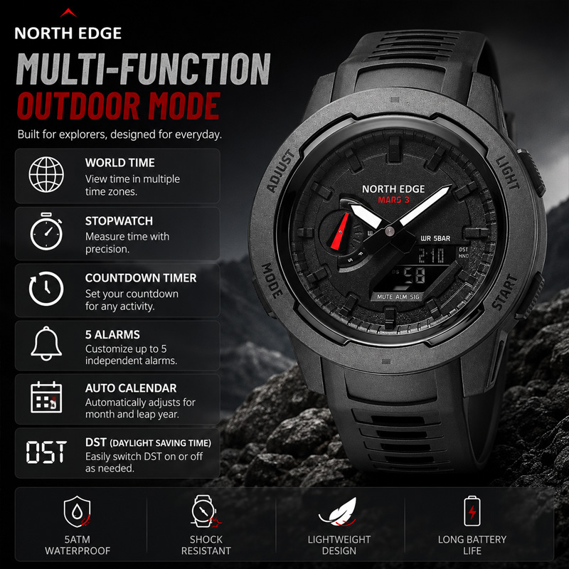 2026 NORTH EDGE Mars 3 Men Dig - огляд і ціна Luxury Watch In The World