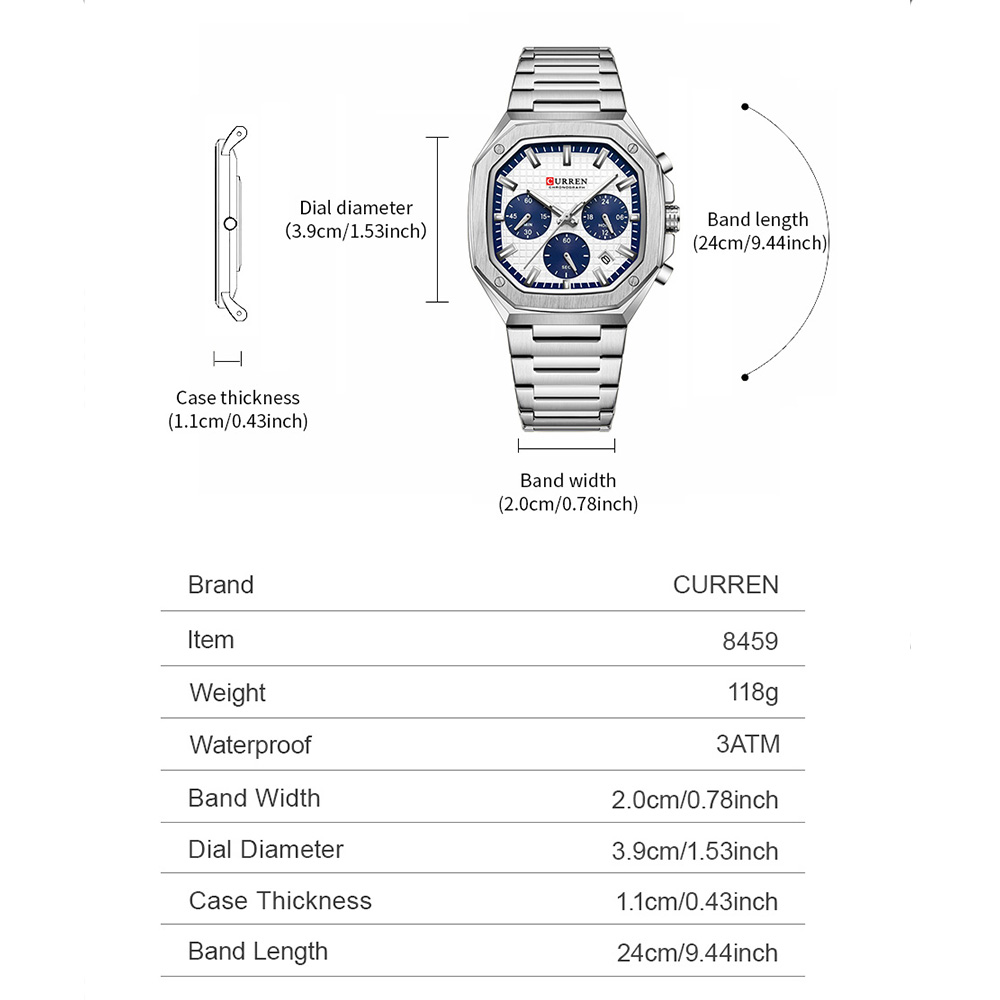 CURREN Luxury Square Chrono Wa - огляд і ціна Luxury Watch Dial